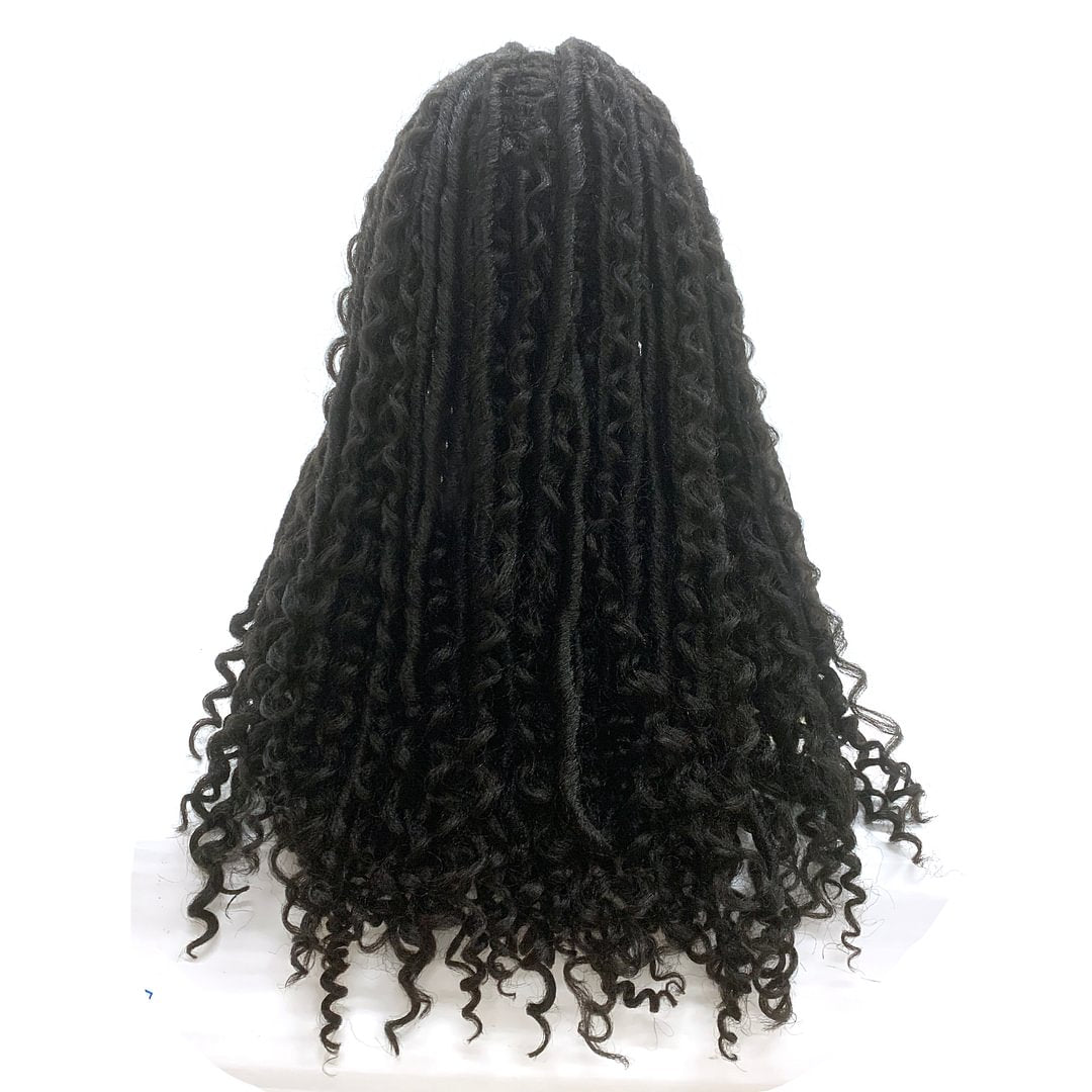 Enstah 26 Inches 4x4 Faux Goddess Locs with Curls Braids Lace Closure Wigs 200% Density-100% Handmade