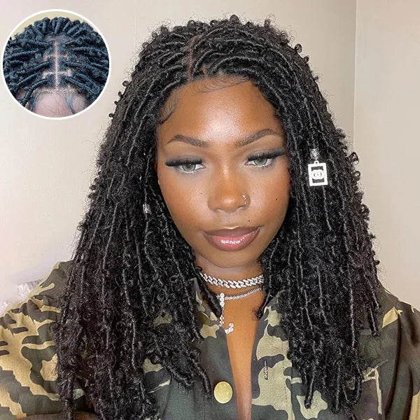 Enstah 14 Inches 4x4 Short Butterfly Locs Lace Closure wigs 200% Density-100% Handmade