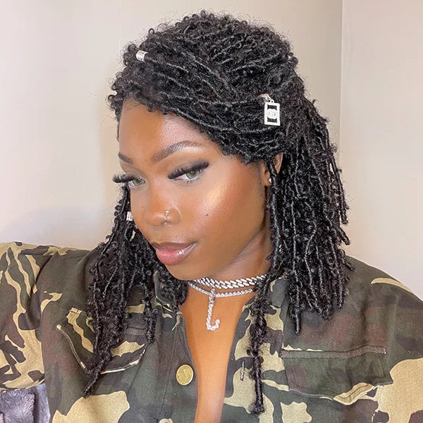 Enstah 14 Inches 4x4 Short Butterfly Locs Lace Closure wigs 200% Density-100% Handmade