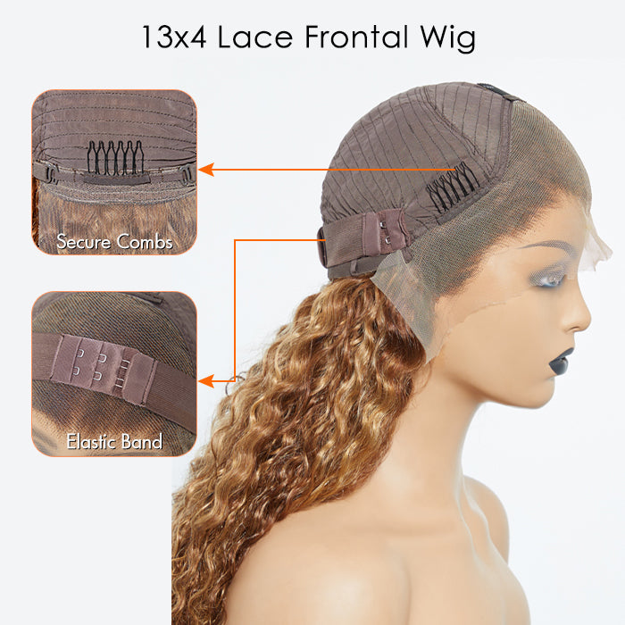 Enstah 22-24 Inch Pre-Plucked 13"x4" Lace Front Water Wavy Wig Free Part 150% Density-100% Human Hair