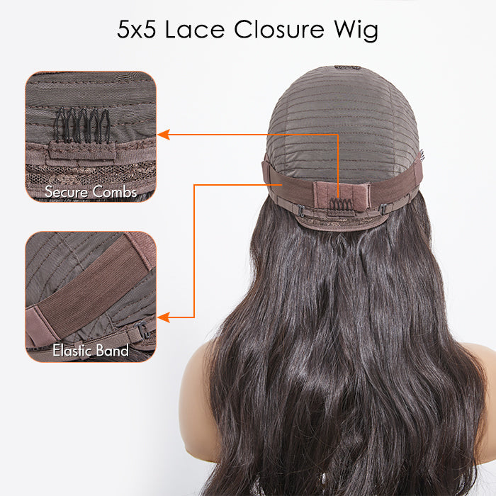 Enstah 5x5 Glueless Lace Closure Wig 180% Density Body Wave