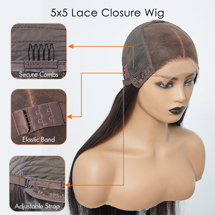 Enstah 5x5 Glueless Lace Closure Wig 180% Density Straight