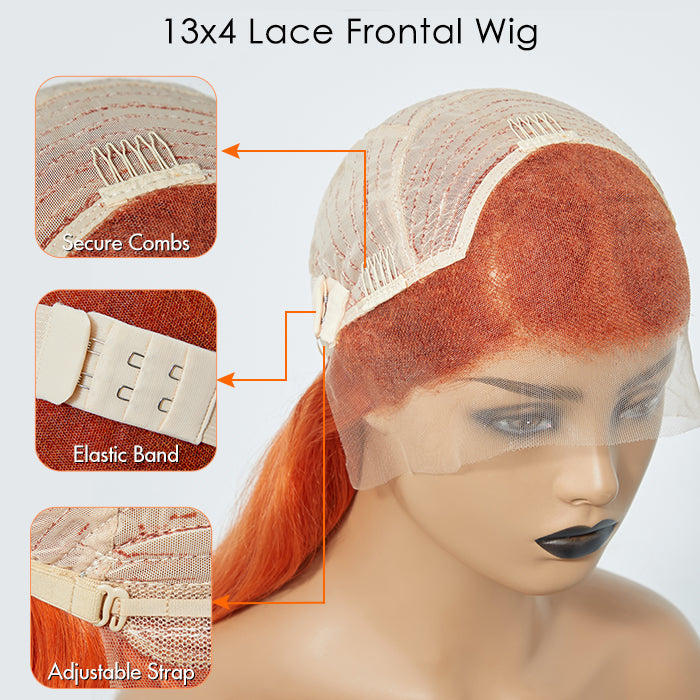 Enstah 24 Inches Ginger 13"x4" Lace Front Body Wavy Wig Pre-Plucked Free Part 150% Density-100% Human Hair