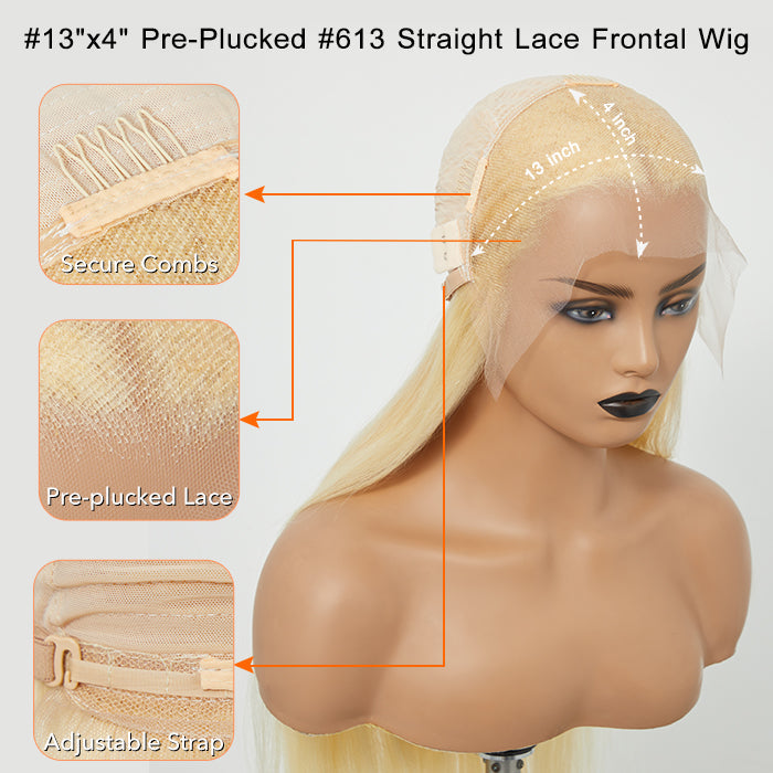 Enstah 28-30 Inches Pre-Plucked 13"x4" #613 Straight Lace Frontal Wig 200% Density-100% Human Hair