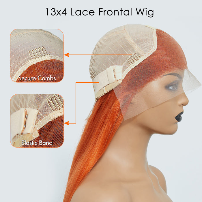 Enstah 24 Inches Ginger 13"x4" Lace Front Straight Wig Pre-Plucked Free Part 150% Density-100% Human Hair