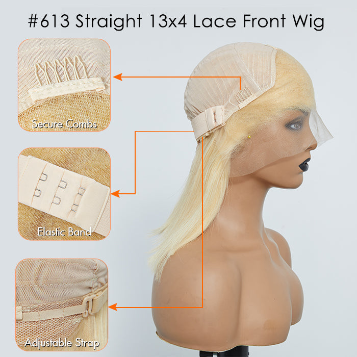 Enstah 10-14 Inch Pre-Plucked 13"x4" #613 Straight Bob Lace Frontal Wig 150% Density
