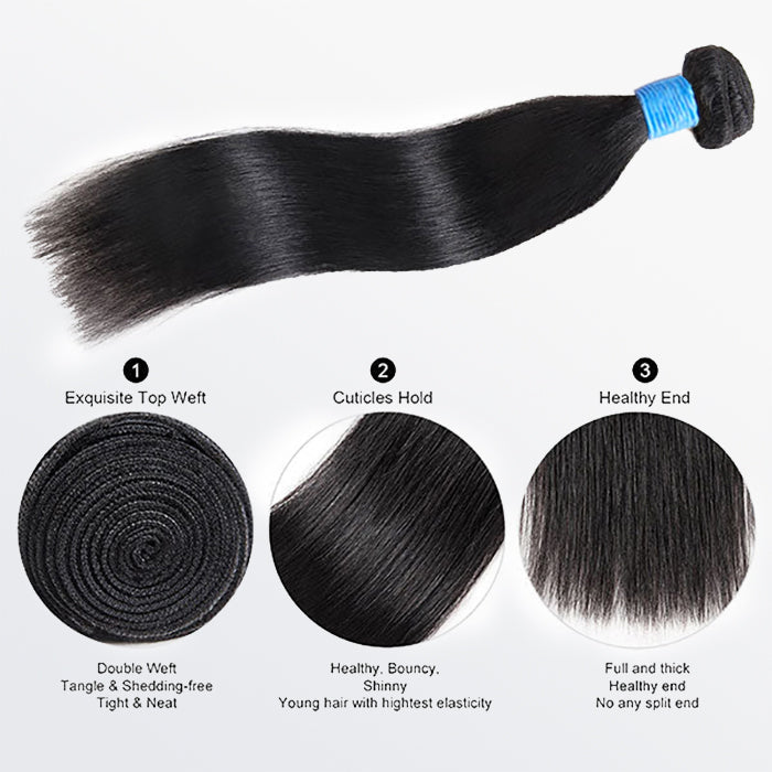 Enstah 10-36 Inch Straight Virgin Brazilian Hair #1B Natural Black
